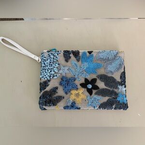 Floral Embroidered Clutch with Wrist Strap